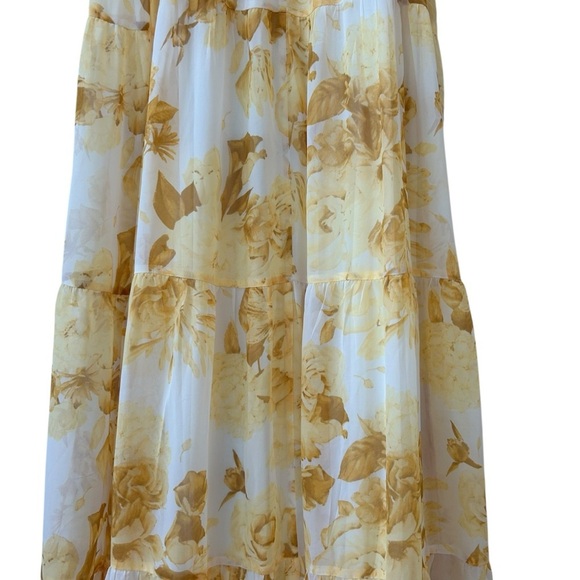 Express Buttery Soft Yellow Floral Pleated Lined V-Neck Maxi Sundress XS - Picture 5 of 7